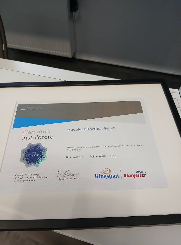 Certyfikat instalatora przydomowej oczyszczalni ścieków