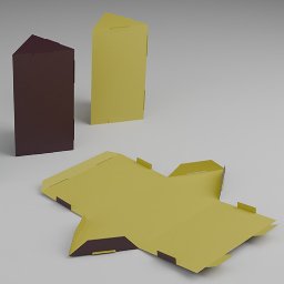 DRUKARNIA BARTOSZ DĄBROWSKI - Rozłożone i złożone, kolorowe pudełka z tektury, widoczne nacięcia i zakładki, na szarym tle, prezentacja procesu składania opakowania.