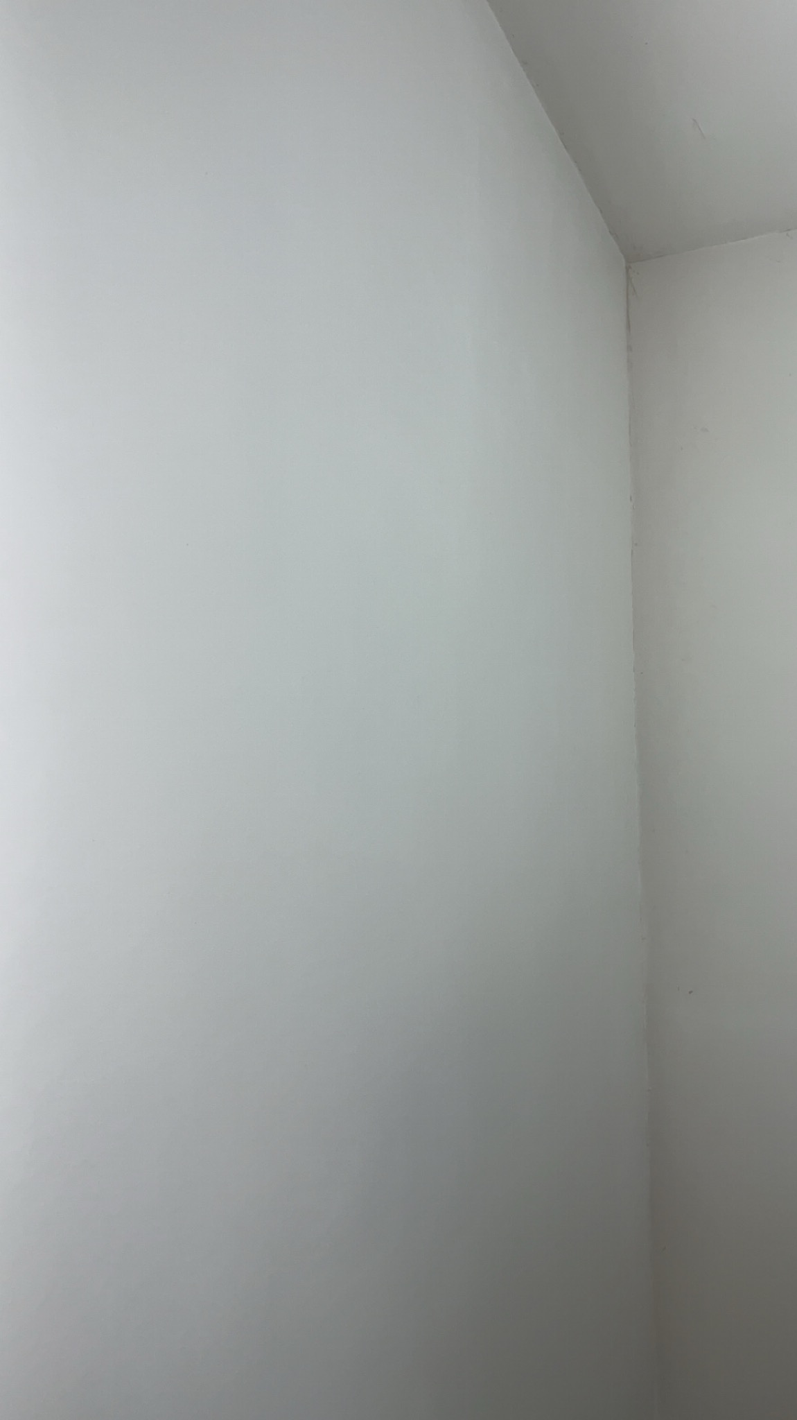 Gładka, biała ściana w rogu pomieszczenia, świeżo po malowaniu. Minimalistyczne ujęcie, skupiające się na fakturze i jednolitym kolorze. Delikatne światło podkreśla gładkość powierzchni.