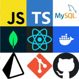 Zestaw logo popularnych technologii i języków programowania: Python, JavaScript, TypeScript, MySQL, Django, NodeJS, MongoDB, React, Docker, Netlify, PostgreSQL, Vercel, Git, GitHub, Firebase.