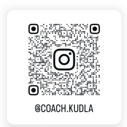 Łukasz Kudła - Biały kwadratowy kod QR z logo Instagrama i nazwą użytkownika @coach.kudla, idealny do szybkiego skanowania i nawiązania kontaktu z trenerem.