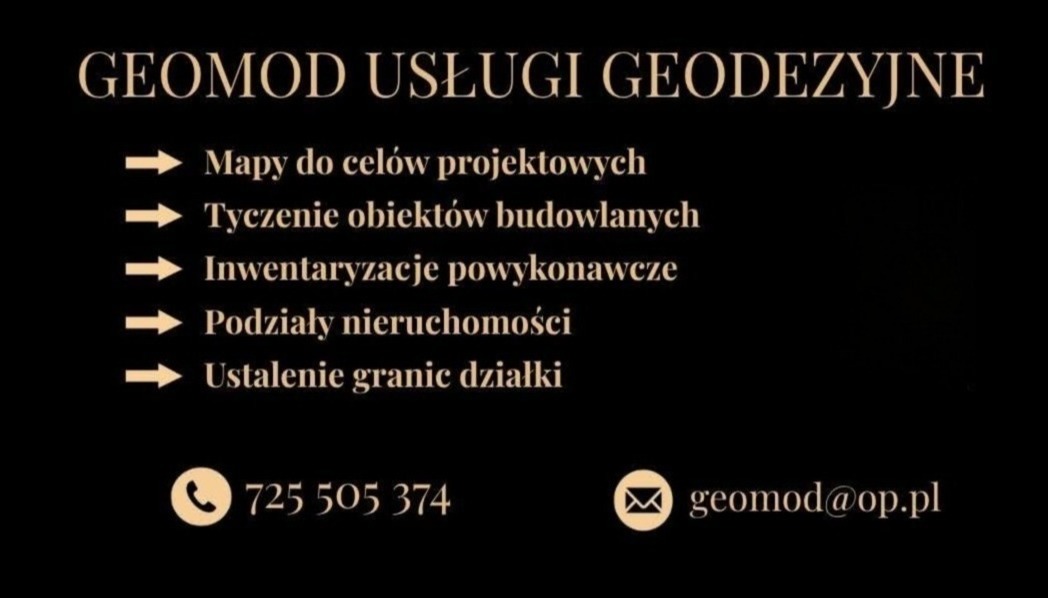 Usługi geodezyjne: mapy, tyczenie, inwentaryzacje, podziały nieruchomości, ustalanie granic działki. Kontakt w Solcu nad Wisłą: 725 505 374, geomod@op.pl.