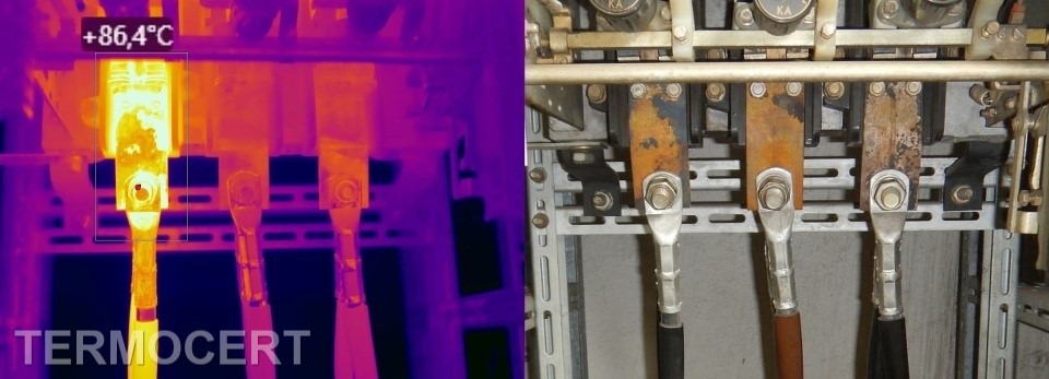 Uszkodzone złącze przekładnika w rozdzielnicy