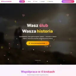 Strona internetowa razemnawieki.pl z motywem ślubnym, napisem 'Wasz ślub Wasza historia' i przyciskiem 'Umów darmową konsultację'. Romantyczna kolorystyka.