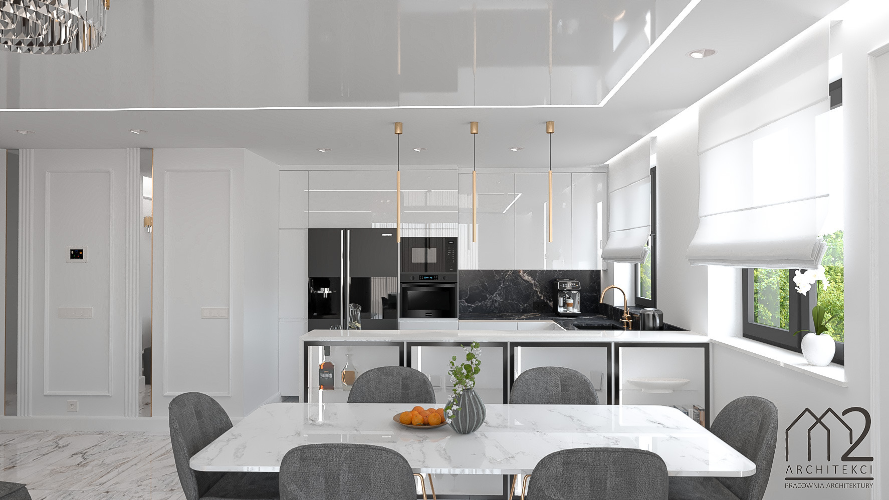 Projekt wnętrza w stylu glamour z dodatkami czerni i złota