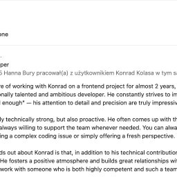 Polecenie od współpracowniczki z którą budowaliśmy projekt przez ponad 2 lata