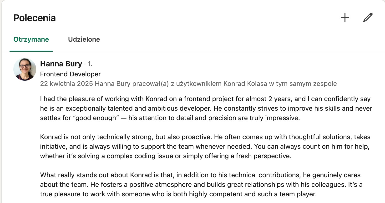 Polecenie od współpracowniczki z którą budowaliśmy projekt przez ponad 2 lata