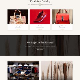 Łukasz Borkowski IT Emergency - Elegancki layout strony internetowej z kolekcją luksusowych produktów: biżuterii, obuwia i odzieży. Minimalistyczny design, stonowana kolorystyka i wyraźna typografia.