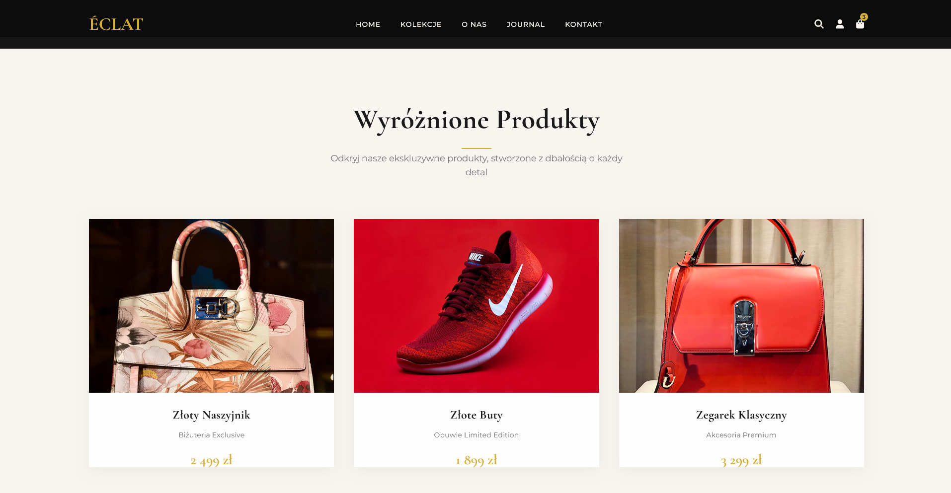 E-commerce z ofertą torebki w kwiaty, czerwonych butów Nike i czerwonej torebki. Prezentacja produktów w sklepie internetowym z cenami i opisami.