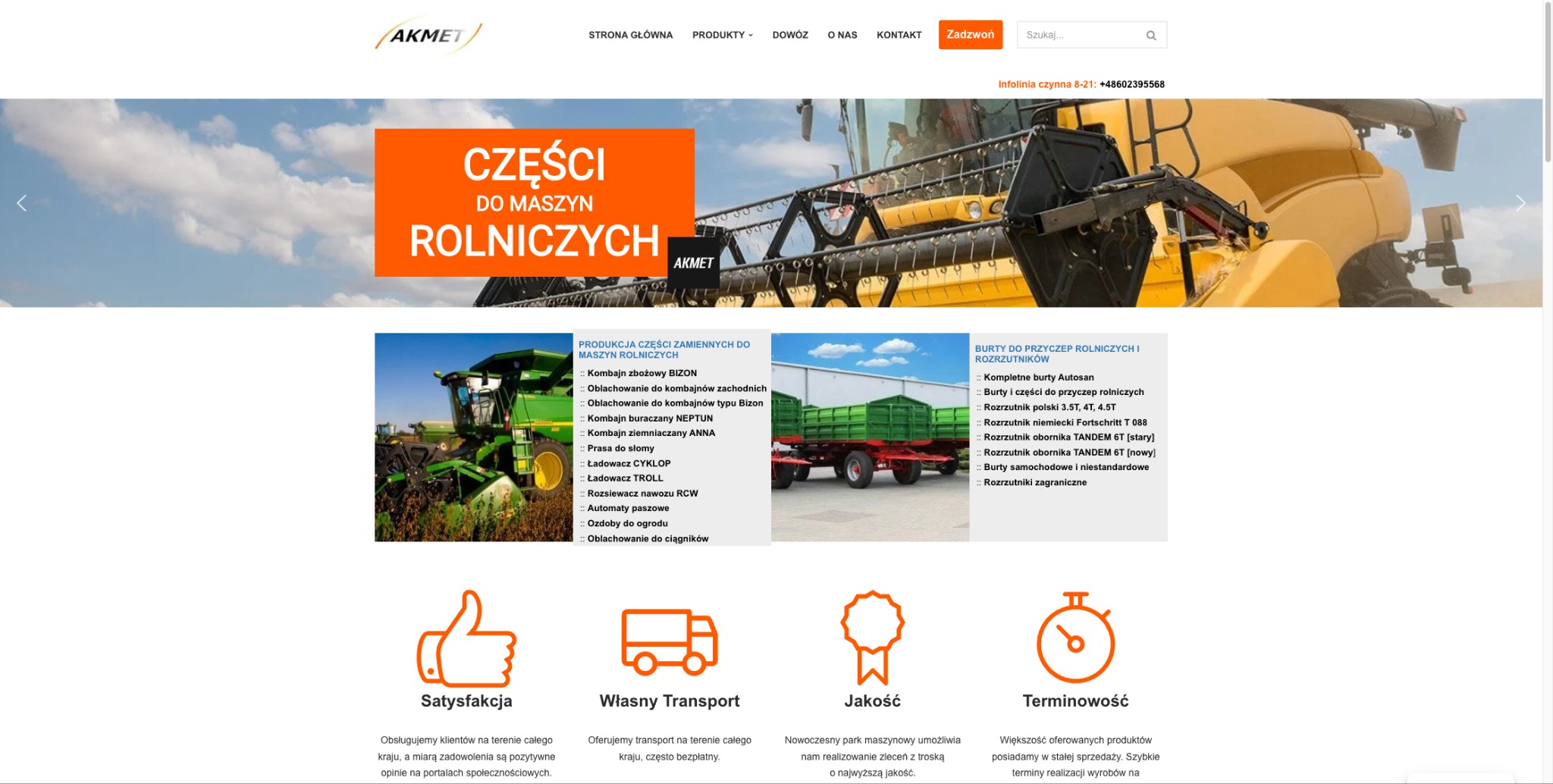 Realizacja strony internetowej dla producenta części rolniczych.
