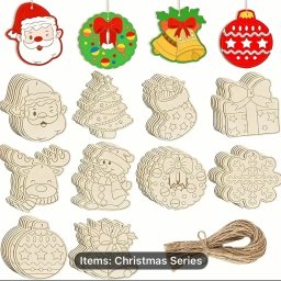 Misja Ruch Malgorzata Zekaj - Zestaw świątecznych ozdób: kolorowe i drewniane zawieszki (Mikołaj, wieniec, dzwonki, bombka) oraz sznurek jutowy. Idealne na imprezy tematyczne i dekoracje.