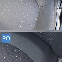 Ogarnij To - Tapicerka samochodowa przed i po czyszczeniu w Gliwicach. Widoczne wyraźne różnice w czystości materiału. Efekt prania tapicerki.