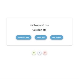 Piotr Gmitrzak Trening Językowy - Ekran aplikacji do nauki słówek z tłumaczeniem 'zachowywać coś / to retain sth' i opcjami wyboru poziomu trudności. Nauka angielskiego w Warszawie.