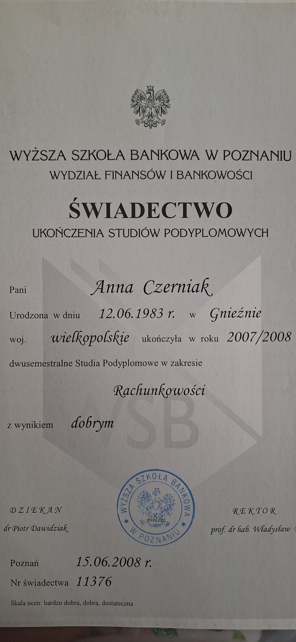 Podyplomówka z Rachunkowości.