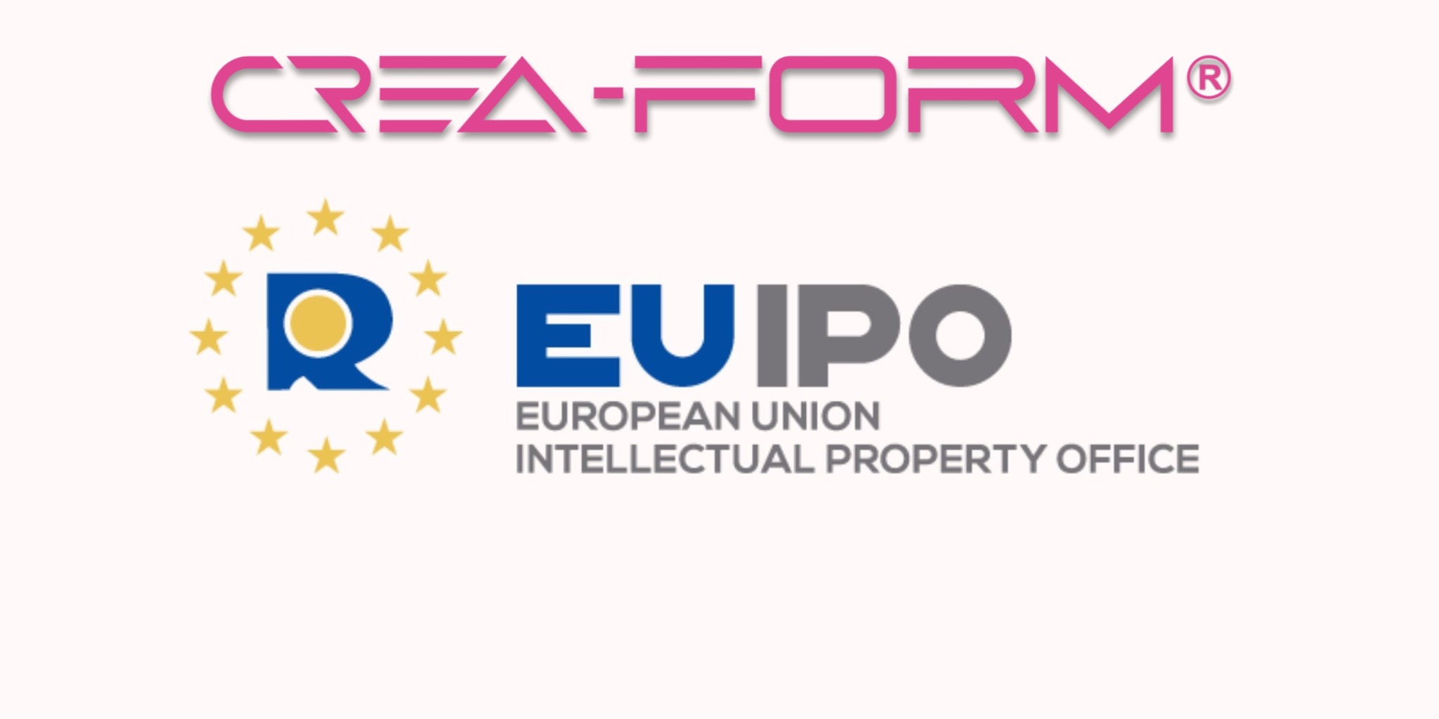 Logo Crea-Form i EUIPO na jasnym tle. Obróbka CNC w Środzie Wielkopolskiej. Precyzyjne formy i ochrona własności intelektualnej.