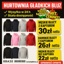 Hurtownia gładkich bluz oferuje męskie i damskie bluzy z kapturem oraz bez kaptura w różnych kolorach. Szybka wysyłka i stała dostępność. Atrakcyjne ceny.