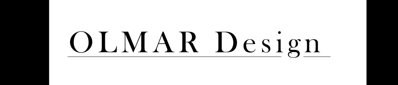 Grafika z napisem 'OLMAR Design' w czcionce szeryfowej, z podkreśleniami pod każdym słowem, na białym tle z czarnymi marginesami po bokach.