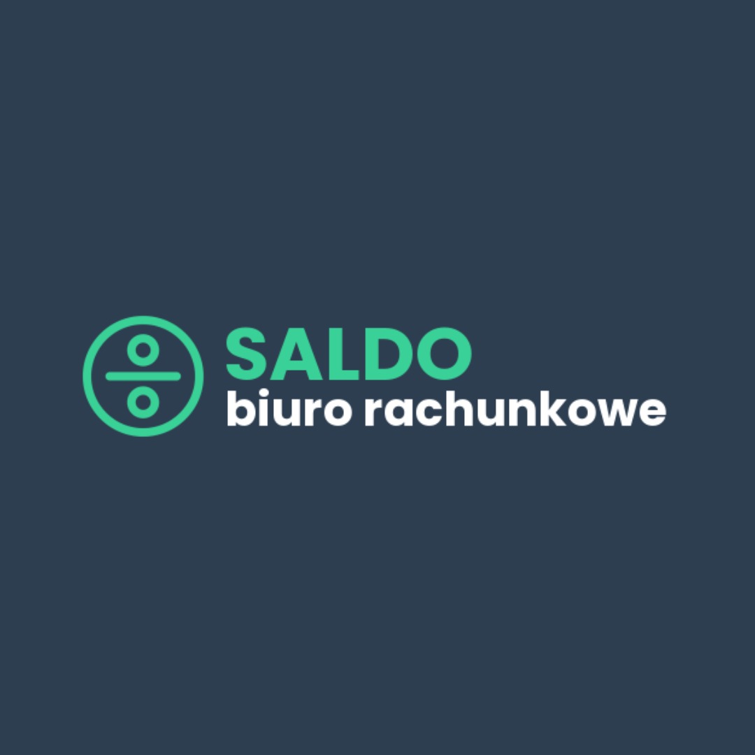 Logo firmy 'SALDO biuro rachunkowe' na ciemnym tle. Zielony symbol graficzny po lewej, obok nazwa firmy w kolorze zielonym i białym tekstem 'biuro rachunkowe' pod spodem.