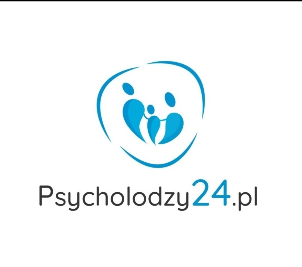 Logo serwisu Psycholodzy24.pl: stylizowana, błękitna rodzina w sercu otoczonym linią. Prosty, nowoczesny design na białym tle.