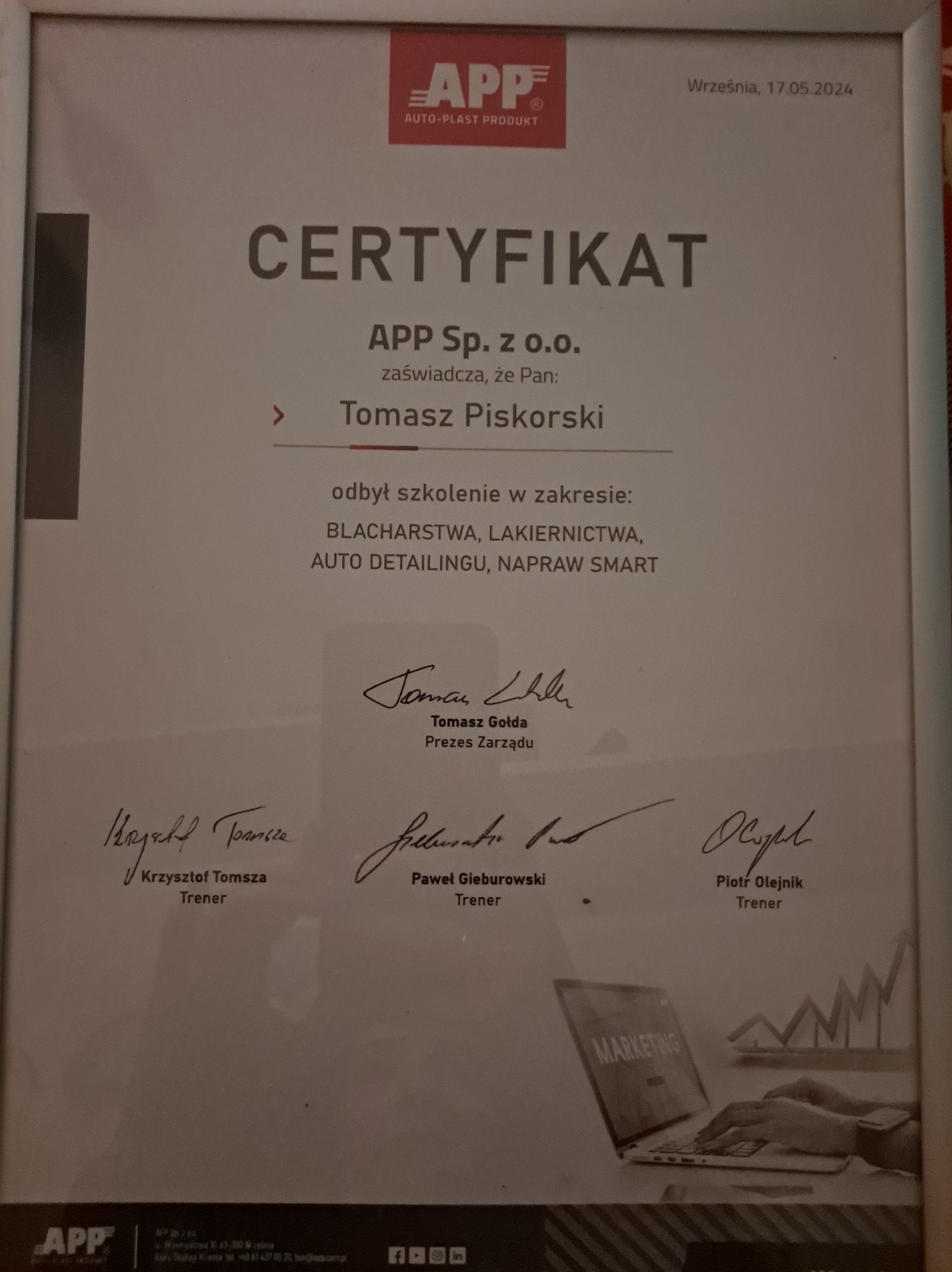 Certyfikat szkoleniowy