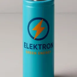 Błękitna bateria z logo Elektron Green Energy, na szarym tle, prezentowana w neutralnym oświetleniu, sugerująca ekologiczne rozwiązania w elektronarzędziach.