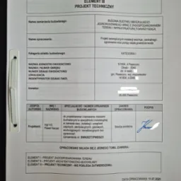 Dokumentacja projektowa instalacji sanitarnych w Skarżysko-Kamiennej. Projekt techniczny z danymi budynku, inwestora i projektanta, Pawła Kaczera z firmy DraftSanit.