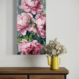 Piwonii Rozmiar 60x30 cm Technika: olej, płótno.