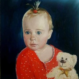 Portret dziecka na podstawie zdjęcia
Rozmiar 35x35 cm
Technika: olej, płótno.