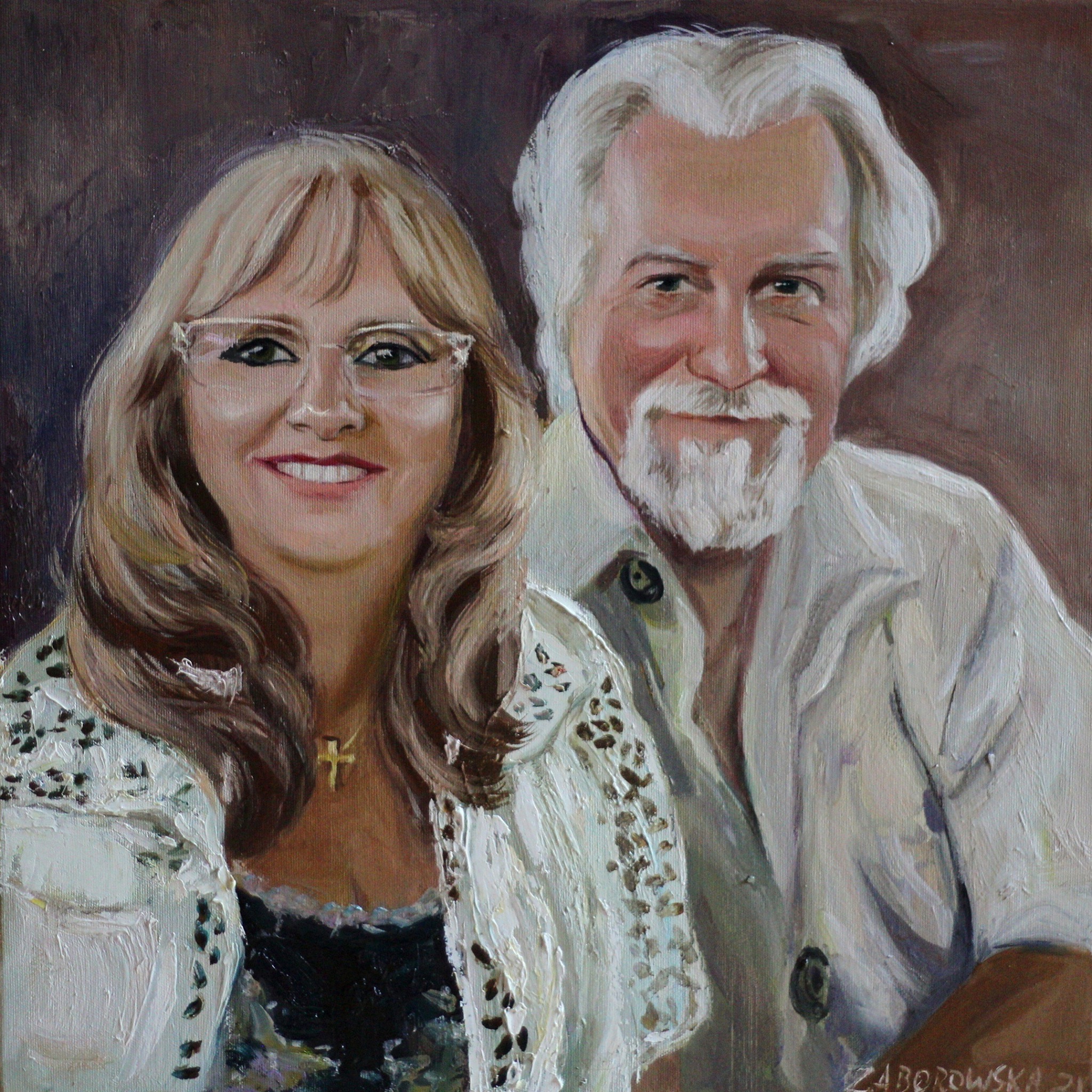 Portret Państwa na podstawie zdjęcia Rozmiar 50x60 cm Technika: olej, płótno.