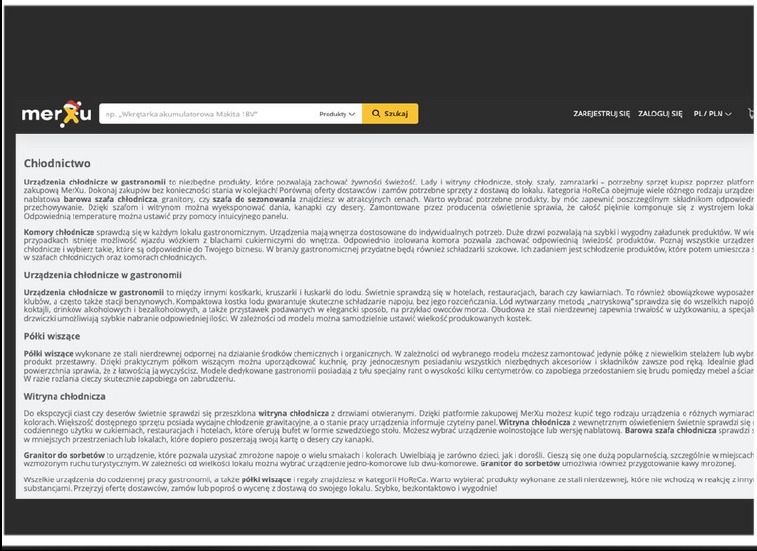 Tekst z serwisu MerXu promujący urządzenia chłodnicze dla gastronomii: witryny, szafy, komory, kostkarki do lodu, półki wiszące i granitory. Szybko, bezkontaktowo i wygodnie!
