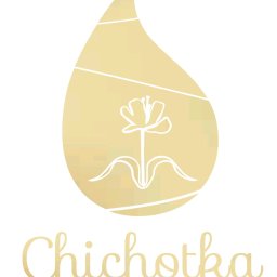 LESZEK ŚWIĘCH TWÓJ FOTOGRAFIK - Złote logo pracowni artystycznej 'Chichotka' na białym tle. Symbolizuje kroplę z kwiatem w środku. Pod spodem nazwa firmy i dopisek 'Pracownia Art.'.