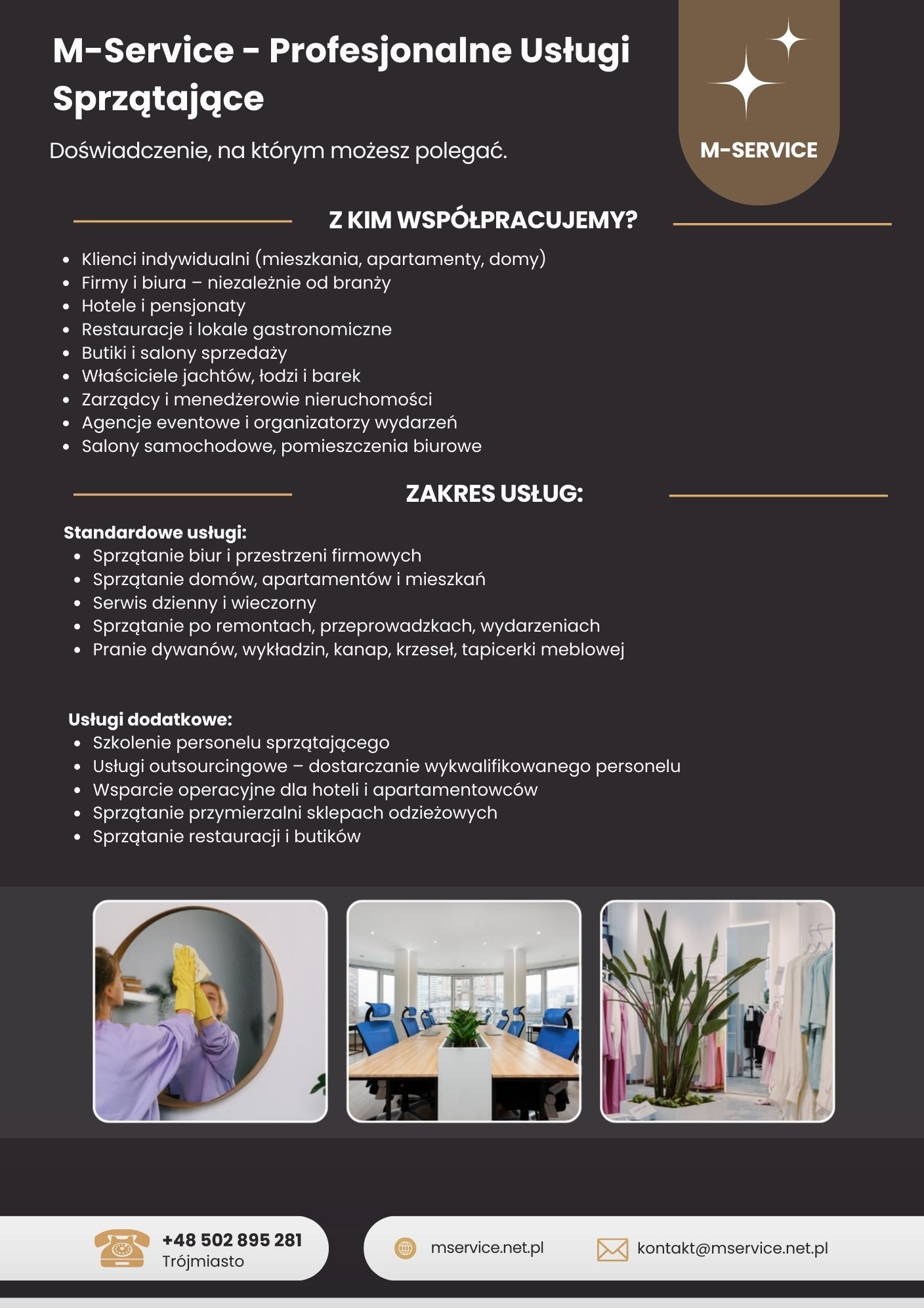 Okrągłe lustro, w którym odbija się kobieta w fioletowej bluzce i żółtych rękawicach, czyszcząca szkło. Usługa sprzątania w mieszkaniu.