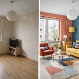 MajsterKolor - Efekt metamorfozy wnętrza w Gdańsku: pokój przed i po odświeżeniu. Nowoczesny design, kolorowe ściany, stylowe meble i dekoracje.