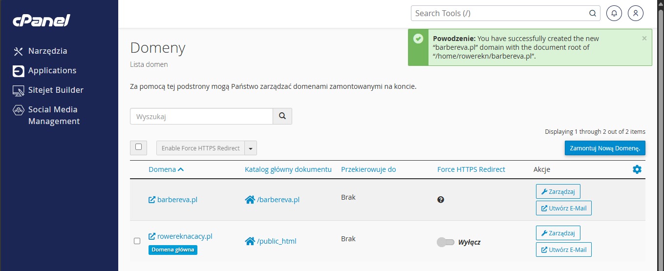 Moje dwie domeny na hostingu