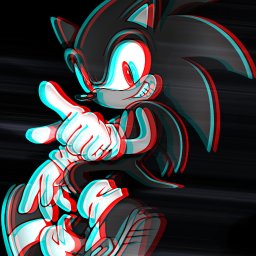 Dominik Cholewa - Cyfrowa ilustracja postaci w stylu 3D z efektem anaglifu, ukazująca dynamiczną pozę i ekspresję. Czarno-biała kolorystyka z czerwono-cyjanowymi akcentami.