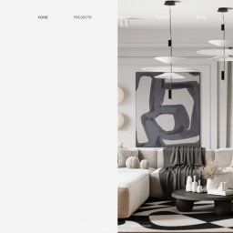 EZ Coding Emil Zygas - Strona internetowa projektanta wnętrz Alicji Kobialki z listą projektów po lewej i wizualizacją salonu z sofą i abstrakcyjnym obrazem po prawej.