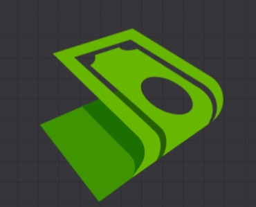 Grafika wektorowa: stylizowany, zielony banknot na szarym tle z siatką. Lekkie cieniowanie podkreśla trójwymiarowość, sugerując ruch lub dynamikę.