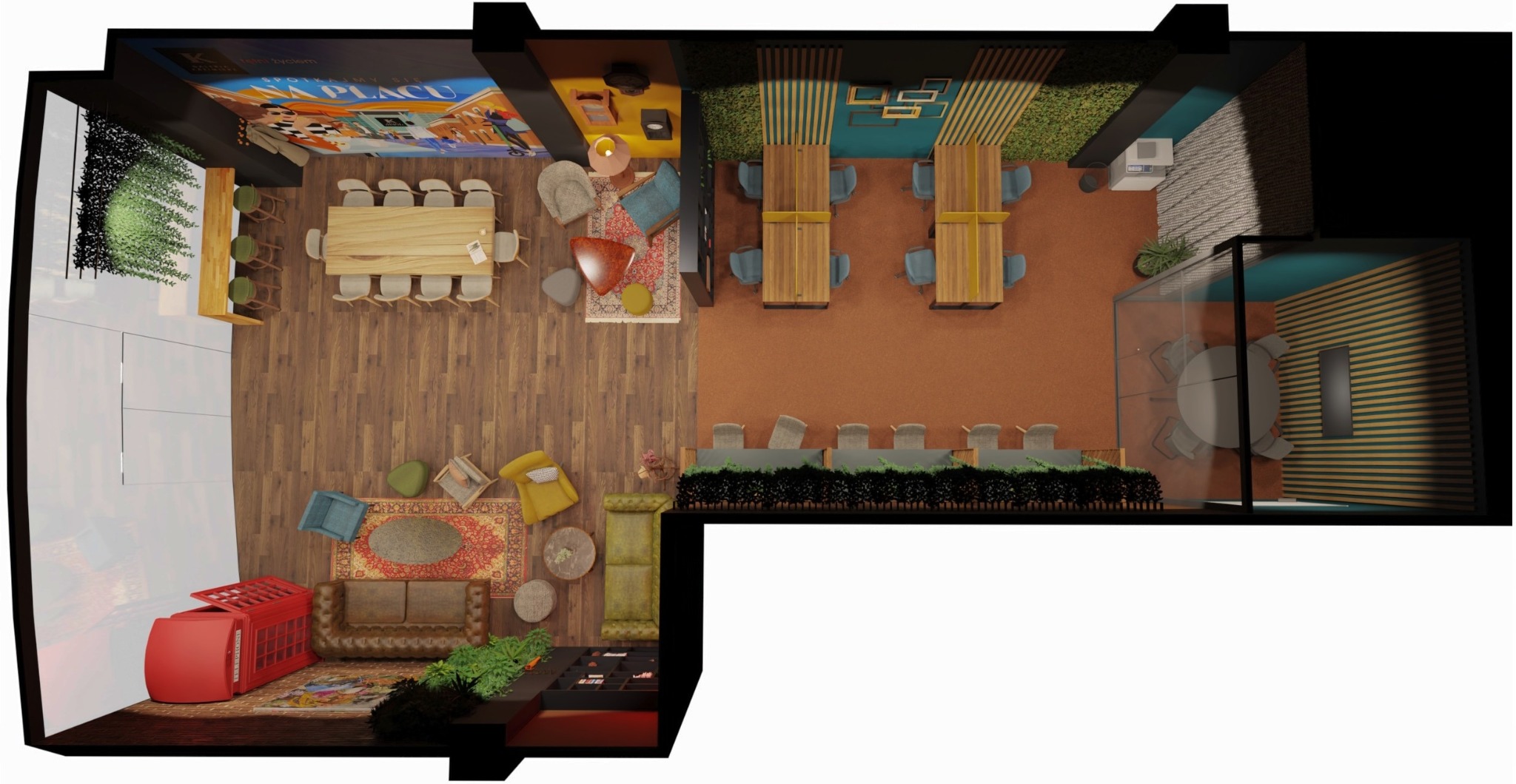 Strefa co-workingu w galerii handlowej