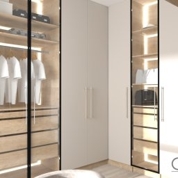 Projekt wnętrza garderoby z miejscem do pracy