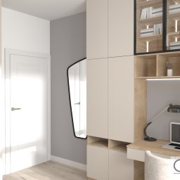 Projekt wnętrza garderoby z miejscem do pracy