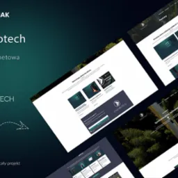 Ekspozycja projektu strony internetowej Synchrotech na ciemnozielonym tle. Widoczne fragmenty różnych podstron, logo firmy i hasło: Synchronizujemy technologię.