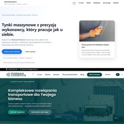 Kamil Rogowski - Fragment strony internetowej firmy budowlanej z ofertą tynków maszynowych i transportu. Widoczne logo, menu, zdjęcia realizacji i dane kontaktowe.