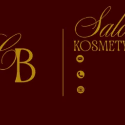 Elegancka wizyt&oacute;wka salonu kosmetycznego w odcieniach bordo i złota. Zawiera inicjały 'CB' i nazwę 'Salon Kosmetyczny' wraz z ikonami kontaktu.