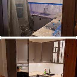 Demontaż szafek, malowanie wraz z uzupełnieniem ubytków, montaż szafek wraz z oświetleniem Ikea