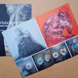 Dominik Popławski - Katalog malarstwa Dariusza Jędrasika z 2016 roku, prezentujący tryptyk olejny i akrylowy na płótnie. Widoczne zbliżenia detali prac.