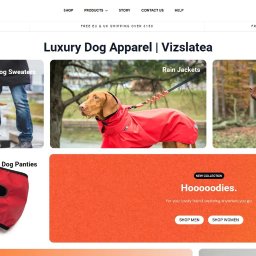 EliteTechByte - Strona internetowa z ofertą luksusowej odzieży dla psów marki Vizsla Tea. Prezentacja produktów: swetry, kurtki przeciwdeszczowe, płaszcze i majtki dla psów.