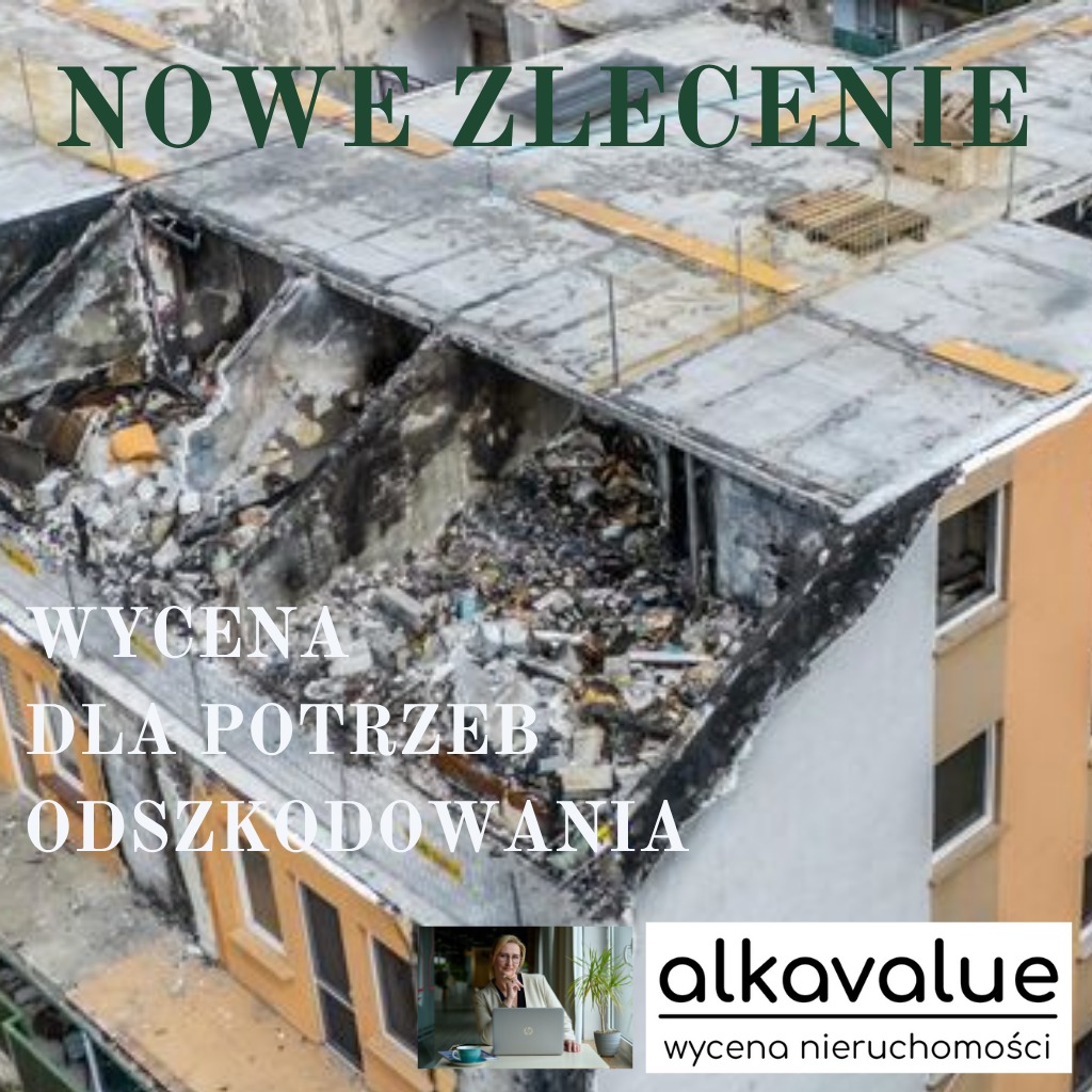 Nowe zlecenie: Wycena zniszczonego budynku po pożarze dla potrzeb odszkodowania. Logo firmy alkavalue wycena nieruchomości.