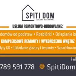 Logo firmy Spiti Dom z ofertą usług remontowo-budowlanych: budowa domów, rozbiórki, ocieplenia, płyty GK, glazura, szpachlowanie, malowanie i inne. Kontakt: +48 789 591 778.
