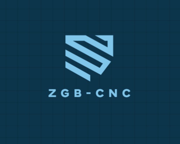Logo ZGB-CNC: stylizowana litera 'Z' w kształcie tarczy na tle siatki. Jasnoniebieski symbol i napis na ciemnoniebieskim tle.