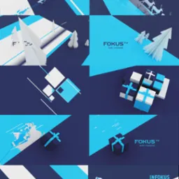 Animowana grafika świąteczna dla Fokus TV: renifery ciągną sanie Mikołaja, prezenty, choinki w minimalistycznej, niebiesko-białej stylistyce z logo stacji.